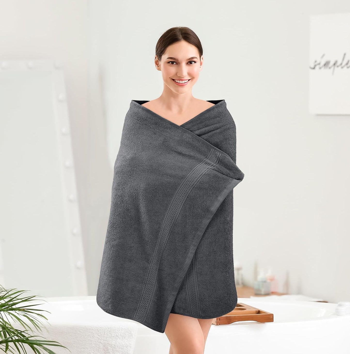 4 Pack Premium Bath Towels Set, (27 x 54 Inches) 100% Ring Spun Cotton 600GSM, Lightweight and Highly Absorbent Quick Drying Towels, Perfect for Daily Use (Grey)