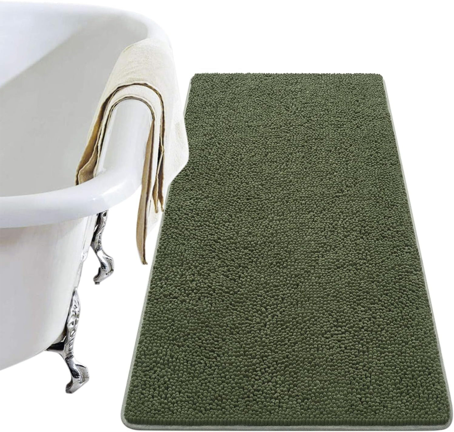 Luxury Bathroom Rug Shaggy Bath Mat 24 x 60 Inch, Washable Non Slip Bath Rugs for Bathroom Shower, Soft Plush Chenille Absorbent Carpets Mats, Black