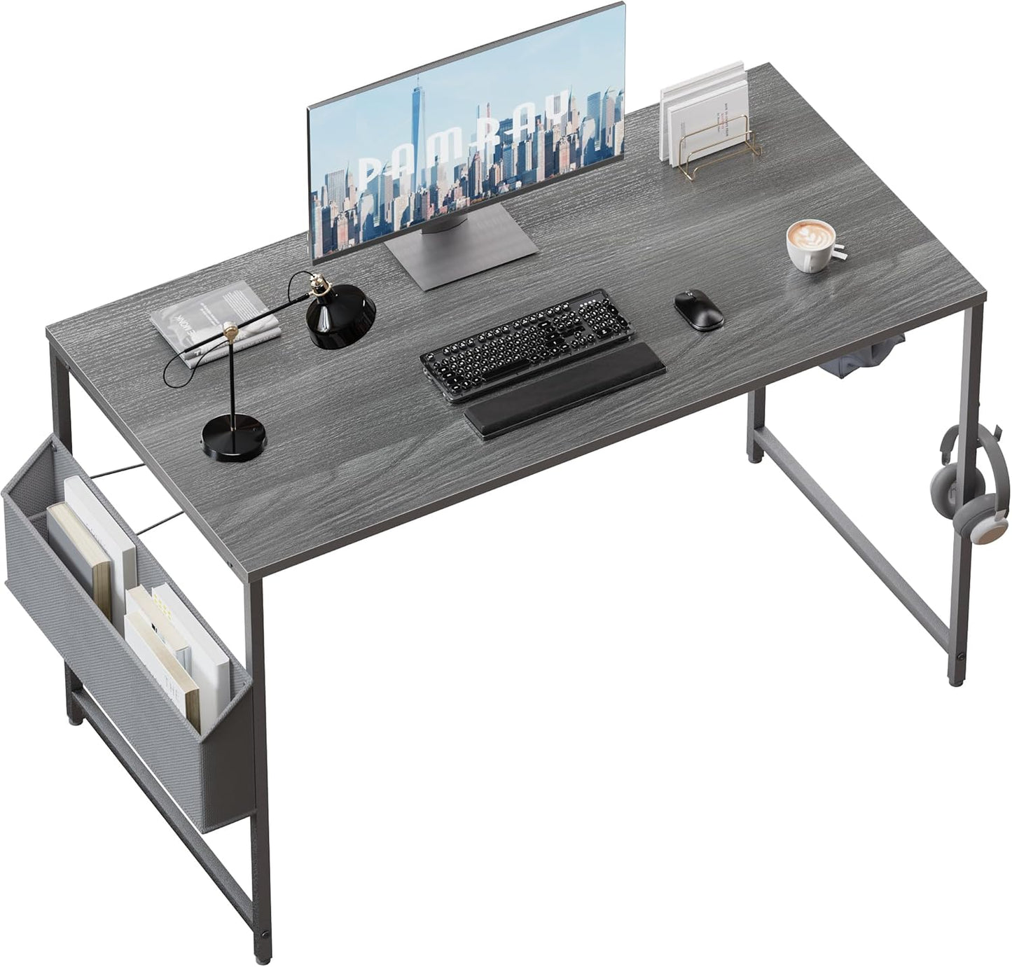 47 Inch Computer Desk for Small Spaces with Storage Bag, Home Office Work Desk with Headphone Hook, Small Office Desk Study Writing Table