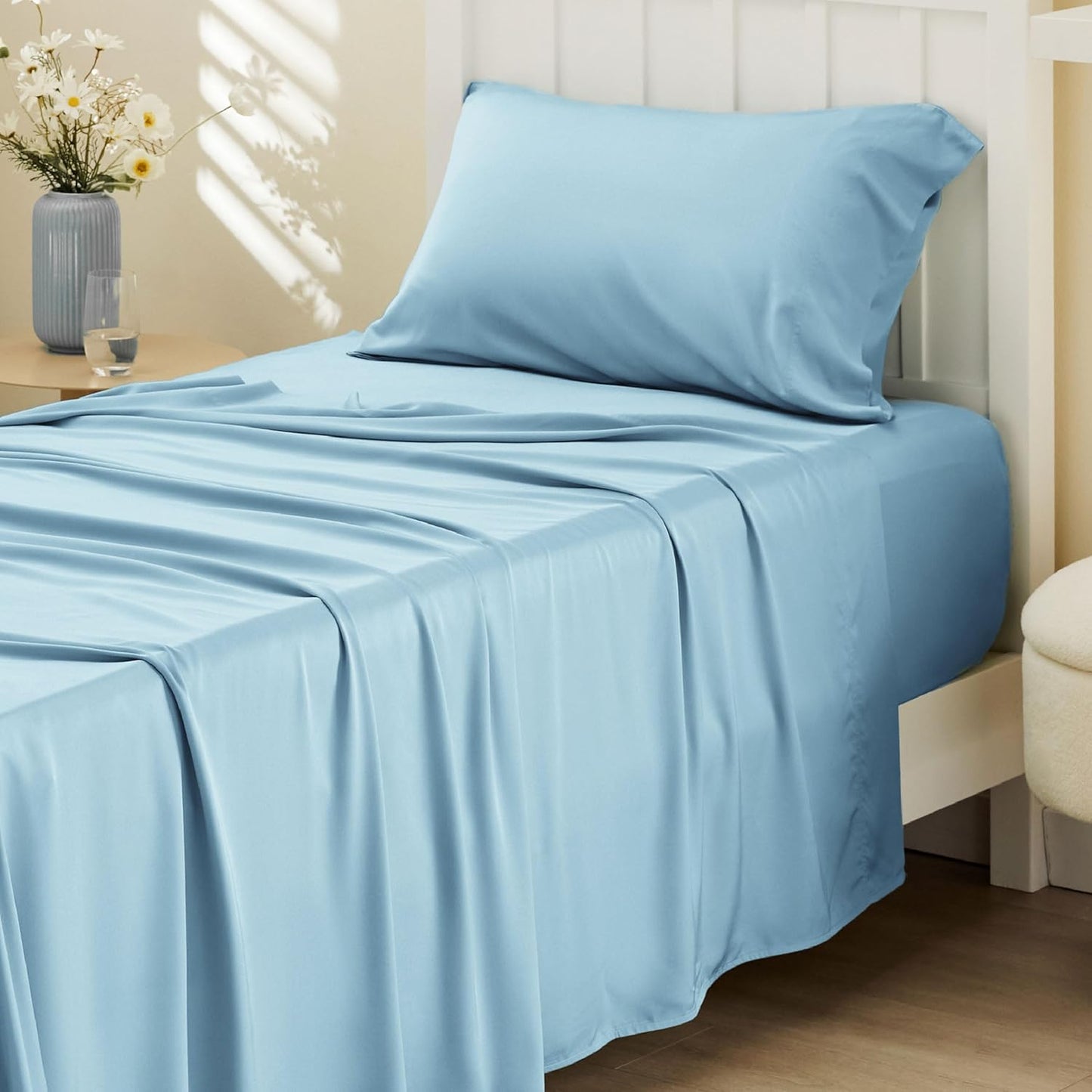 Queen Sheet Set, Cooling Sheets for Queen Size Bed Set, Rayon Derived from Bamboo, Breathable & Soft Deep Pocket Up to 16 Inches, Hotel Luxury Silky Bedding, Bedsheet & Pillowcases, Dark Grey