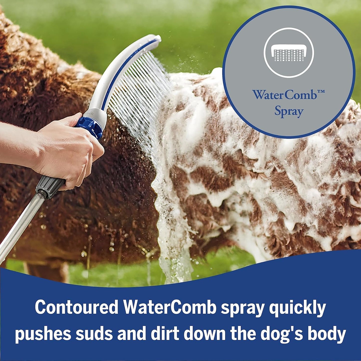 Dog Shower Attachment for Fast and Easy Dog Bathing and Cleaning, Indoor and Outdoor Sprayer Includes 8-Foot Flex Hose, Blue/Grey, PPR-252E