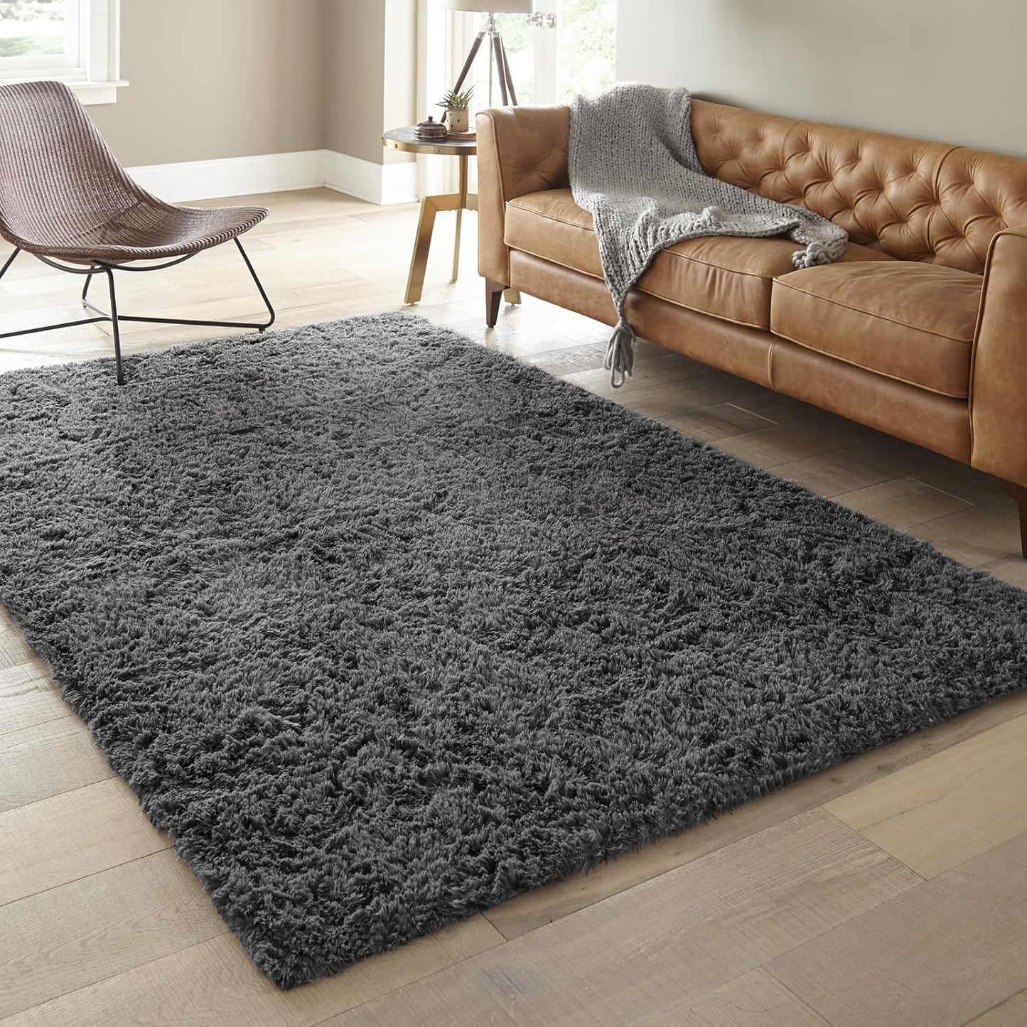 Rugs for Living Room Grey, Fluffy Shag Large Fuzzy Plush Soft Area Rug, 5x8 Gray Shaggy Carpets for Bedroom, Kids Boys Girls Dorm Nursery Home Decor Aesthetic