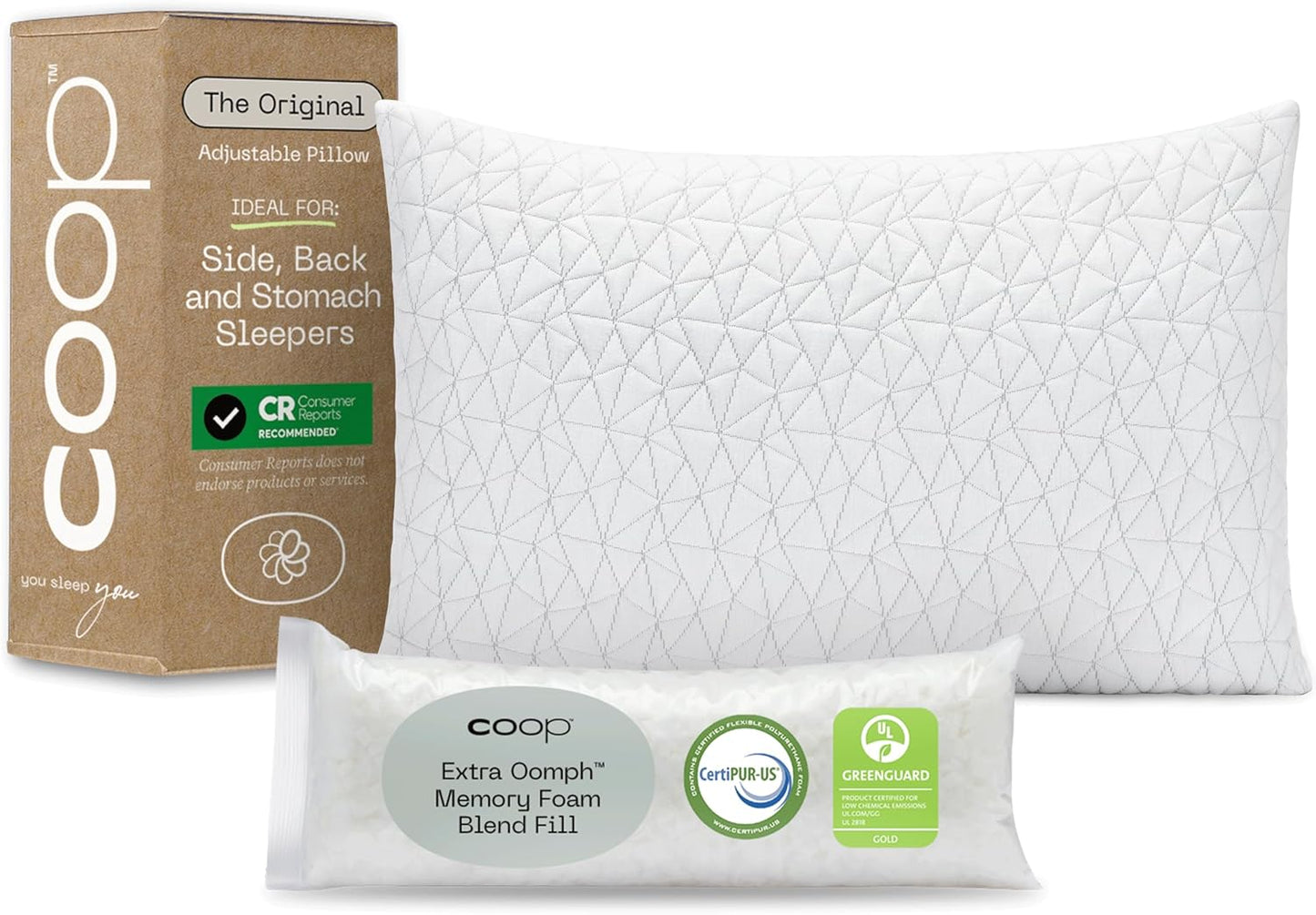 Home Goods Original Adjustable Pillow, Queen Size Bed Pillows for Sleeping, Cross Cut Memory Foam Pillows - Medium Firm Back, Stomach and Side Sleeper Pillow