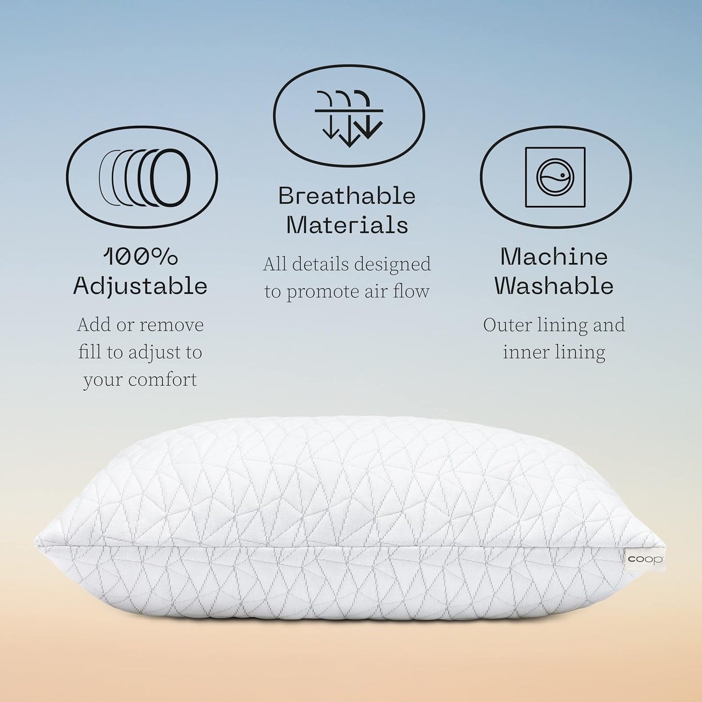 Home Goods Original Adjustable Pillow, Queen Size Bed Pillows for Sleeping, Cross Cut Memory Foam Pillows - Medium Firm Back, Stomach and Side Sleeper Pillow