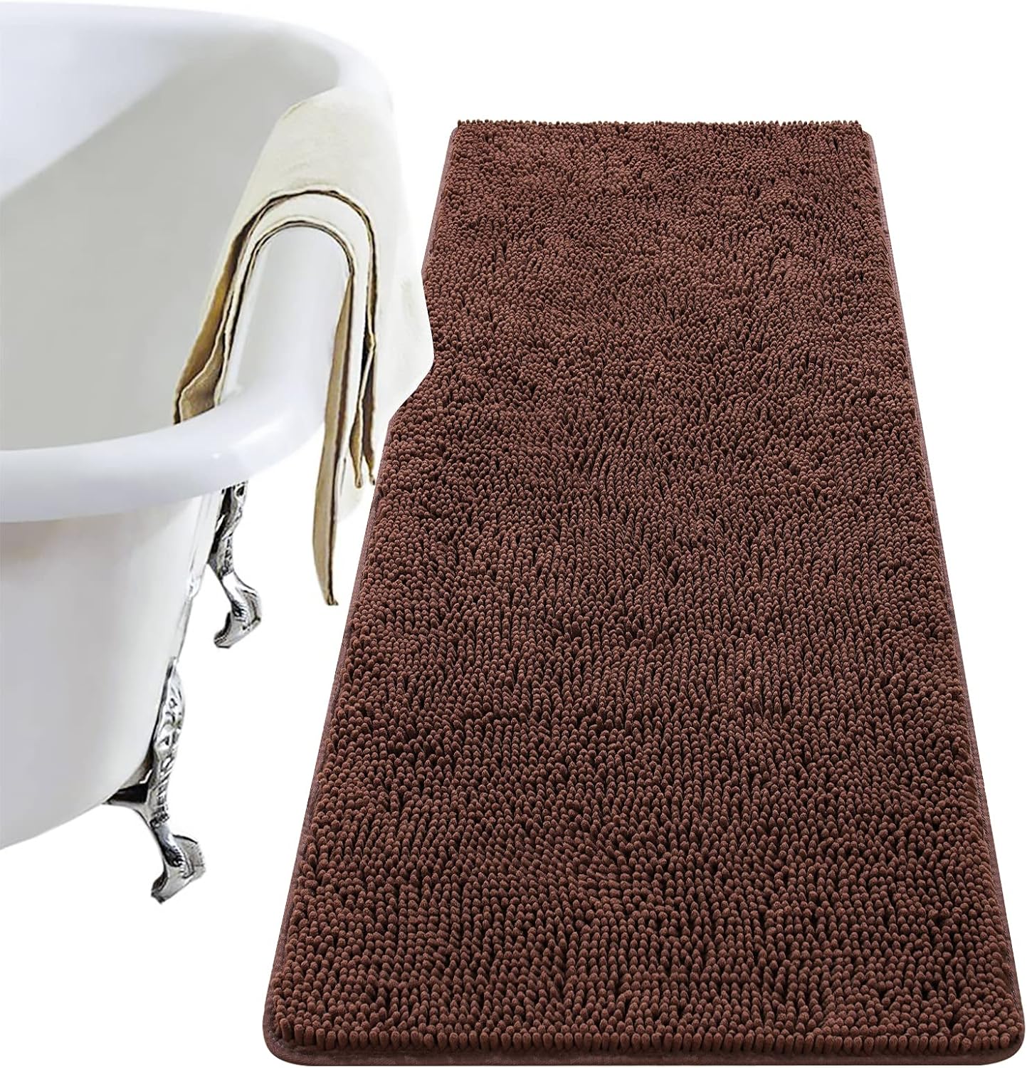 Luxury Bathroom Rug Shaggy Bath Mat 24 x 60 Inch, Washable Non Slip Bath Rugs for Bathroom Shower, Soft Plush Chenille Absorbent Carpets Mats, Black