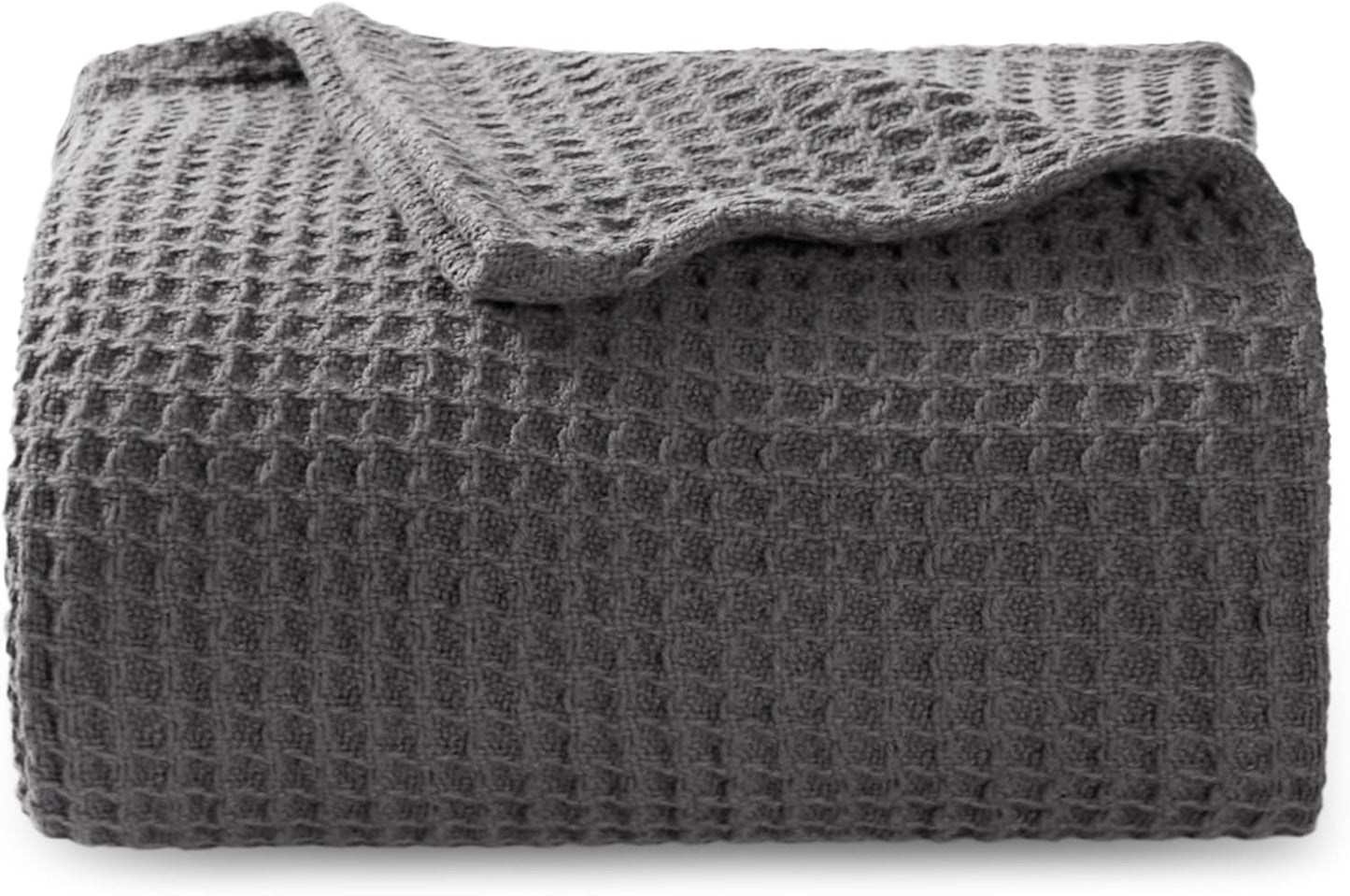 100% Cotton Blanket Queen Size for Bed - Breathable and Soft, Waffle Weave Blanket for Summer Spring, White, 90x90 Inches