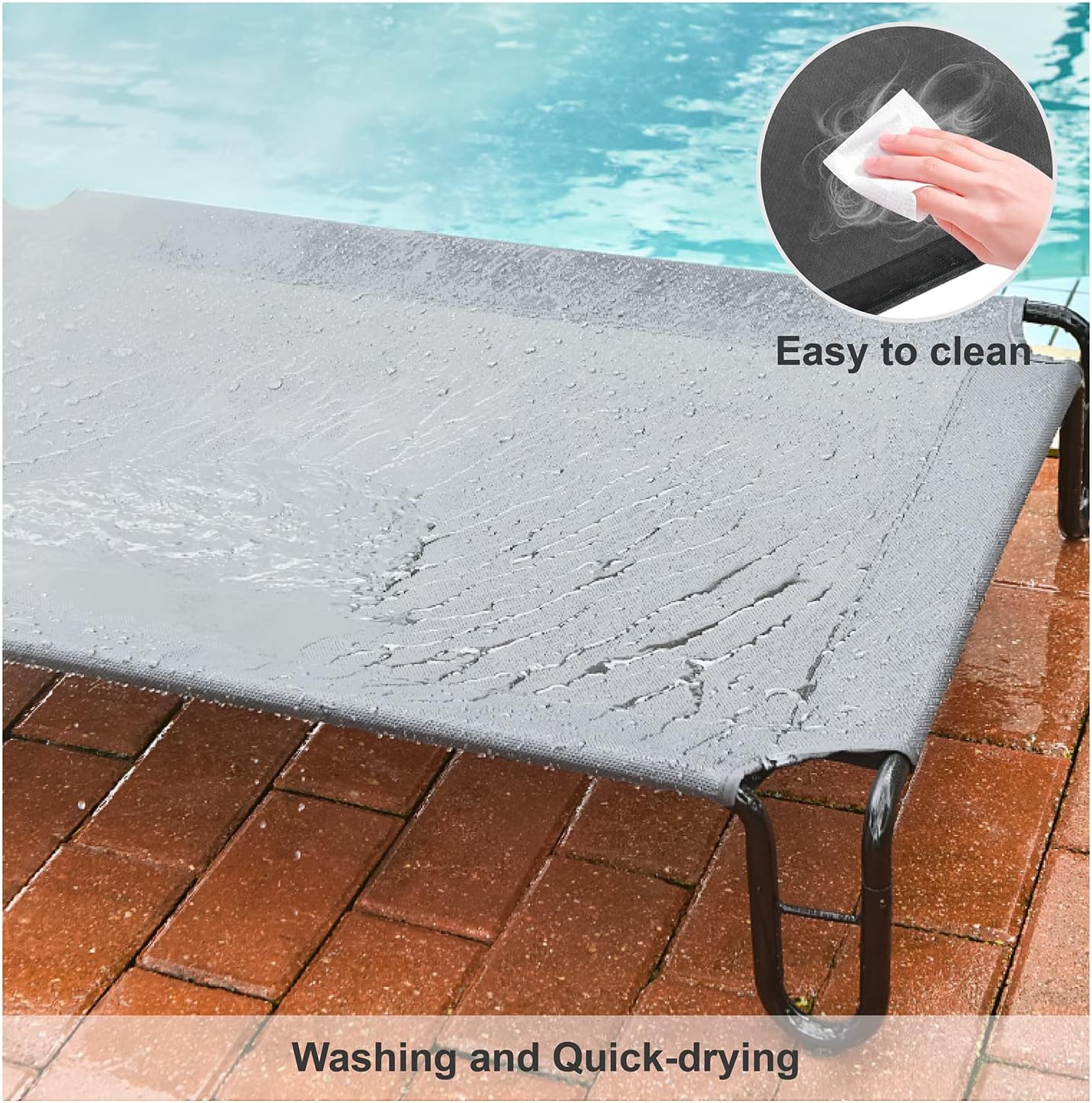 Elevated Outdoor Dog Bed - Raised Dog Bed for Large Dogs, Waterproof Dog Cot Bed Easy to Assemble, Cooling Elevated Dog Bed with Breathable Teslin Mesh, Durable, Non Slip, Up to 65 lbs,Grey