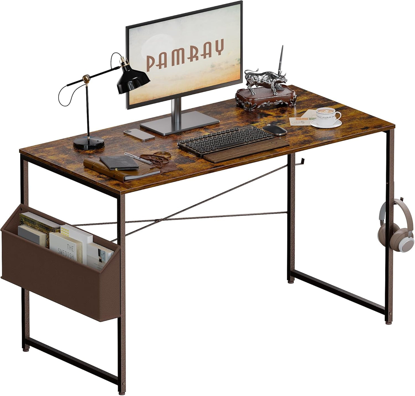 47 Inch Computer Desk for Small Spaces with Storage Bag, Home Office Work Desk with Headphone Hook, Small Office Desk Study Writing Table