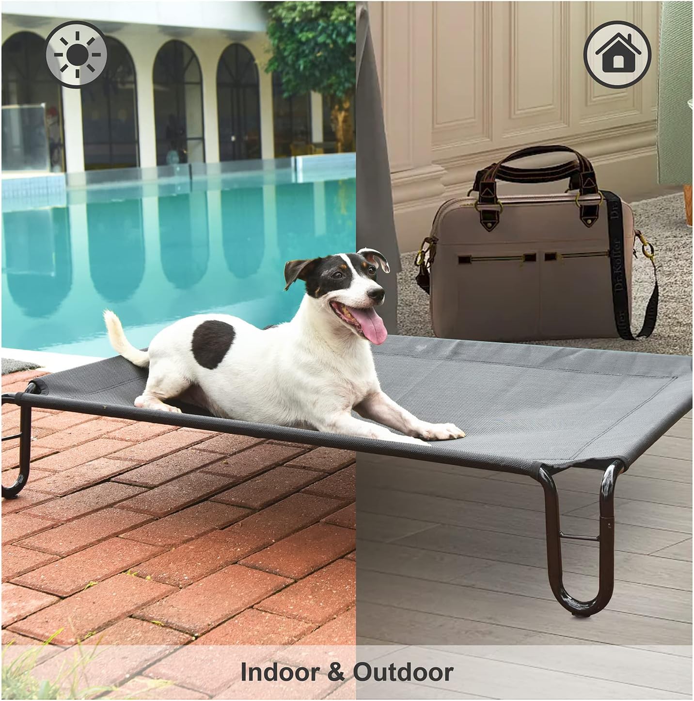 Elevated Outdoor Dog Bed - Raised Dog Bed for Large Dogs, Waterproof Dog Cot Bed Easy to Assemble, Cooling Elevated Dog Bed with Breathable Teslin Mesh, Durable, Non Slip, Up to 65 lbs,Grey