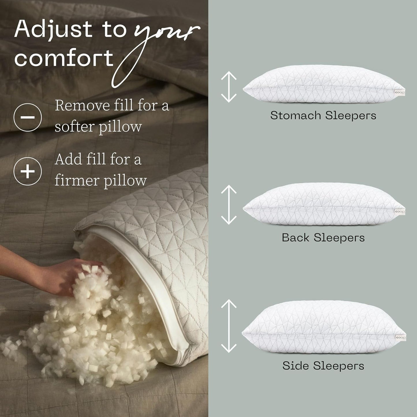 Home Goods Original Adjustable Pillow, Queen Size Bed Pillows for Sleeping, Cross Cut Memory Foam Pillows - Medium Firm Back, Stomach and Side Sleeper Pillow