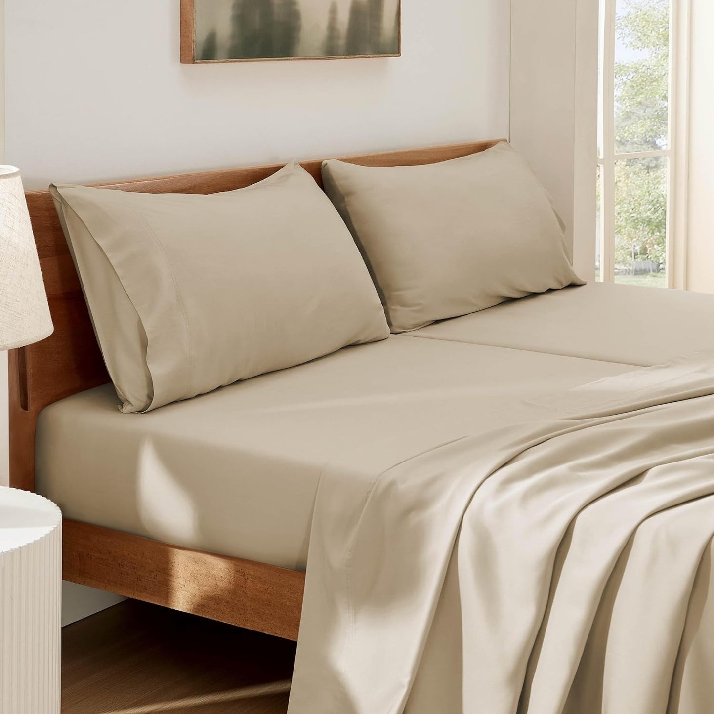 Queen Sheet Set, Cooling Sheets for Queen Size Bed Set, Rayon Derived from Bamboo, Breathable & Soft Deep Pocket Up to 16 Inches, Hotel Luxury Silky Bedding, Bedsheet & Pillowcases, Dark Grey