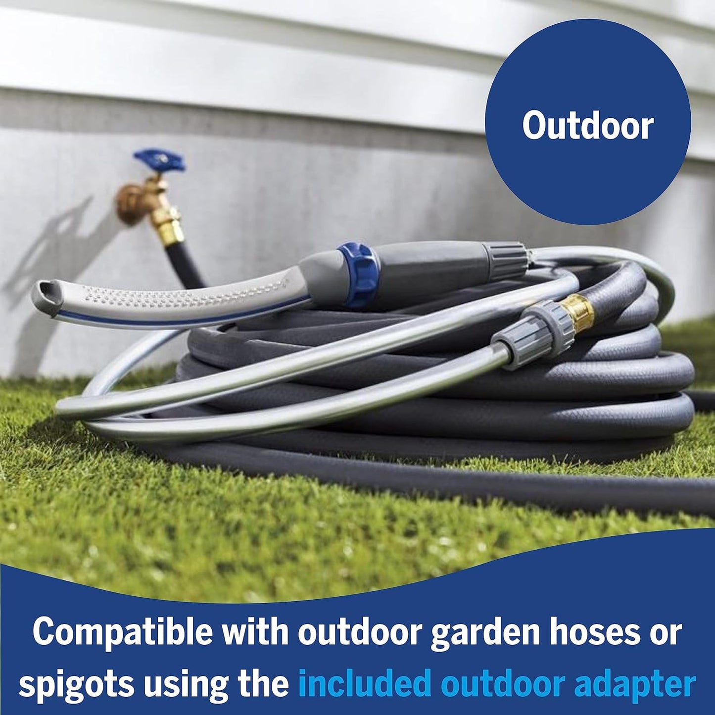 Dog Shower Attachment for Fast and Easy Dog Bathing and Cleaning, Indoor and Outdoor Sprayer Includes 8-Foot Flex Hose, Blue/Grey, PPR-252E
