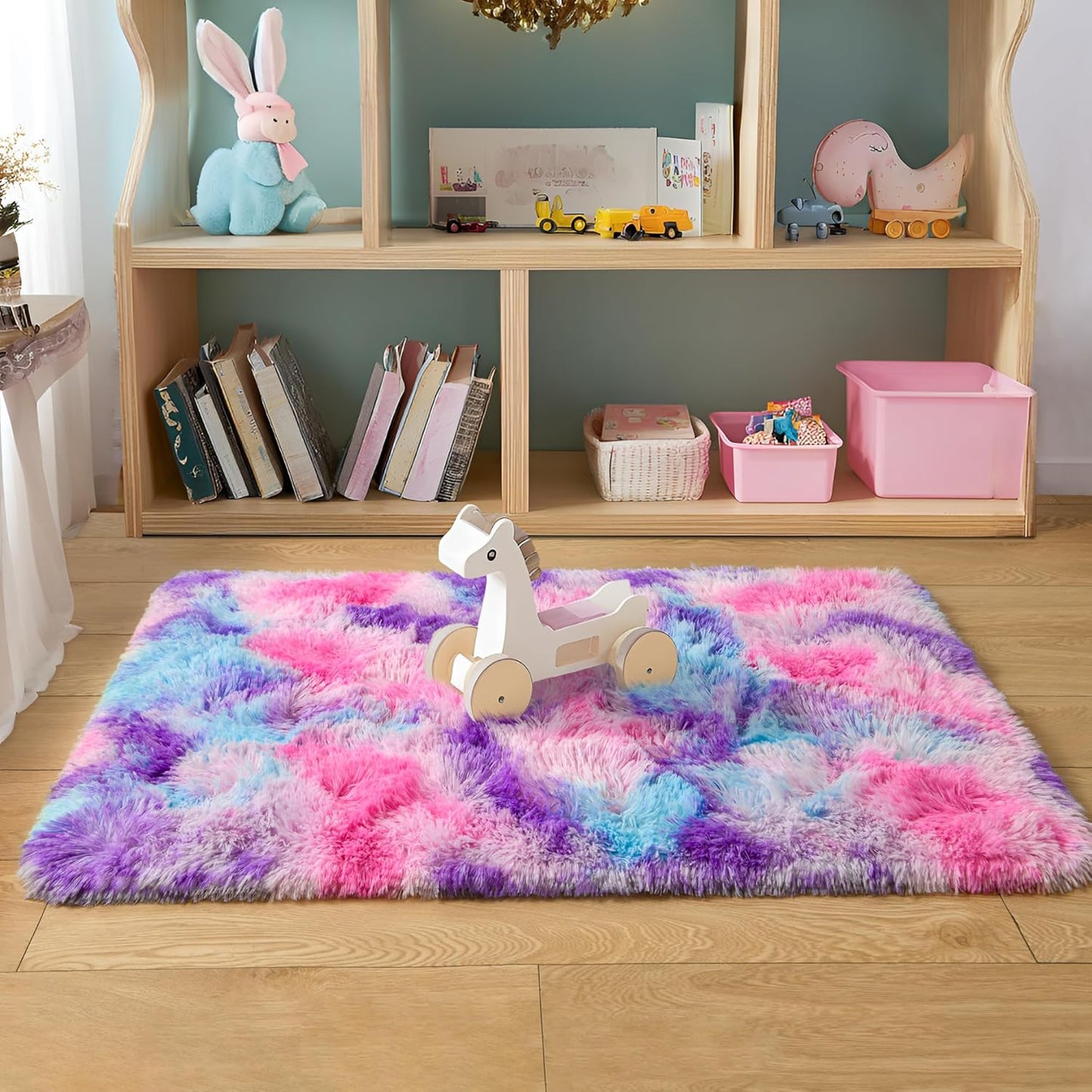 Area Rugs 8x10 for Living Room, Super Soft Fluffy Rugs for Bedroom, Modern Shaggy Rug Fuzzy Carpets for Kids, Plush Indoor Nursery Home Decor Rug with Non-Slip Bottom, Black