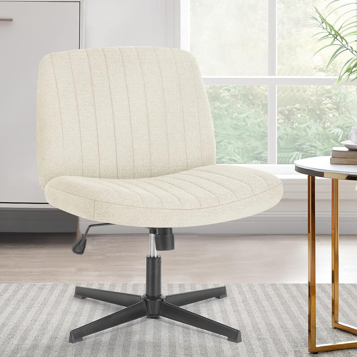 Criss Cross Chair Legged, Armless Office Desk Chair No Wheels, Swivel Vanity Chair, Height Adjustable Wide Seat Computer Task Chair, Fabric Vanity Modern Home Chair Blue