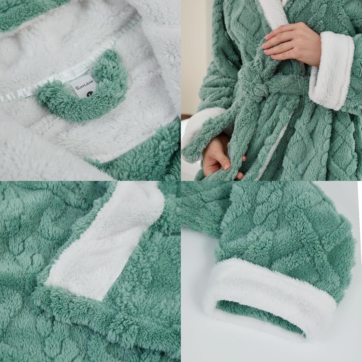 Women's fluffy hooded plush bathrobe Winter warm and soft ladies long bathrobe