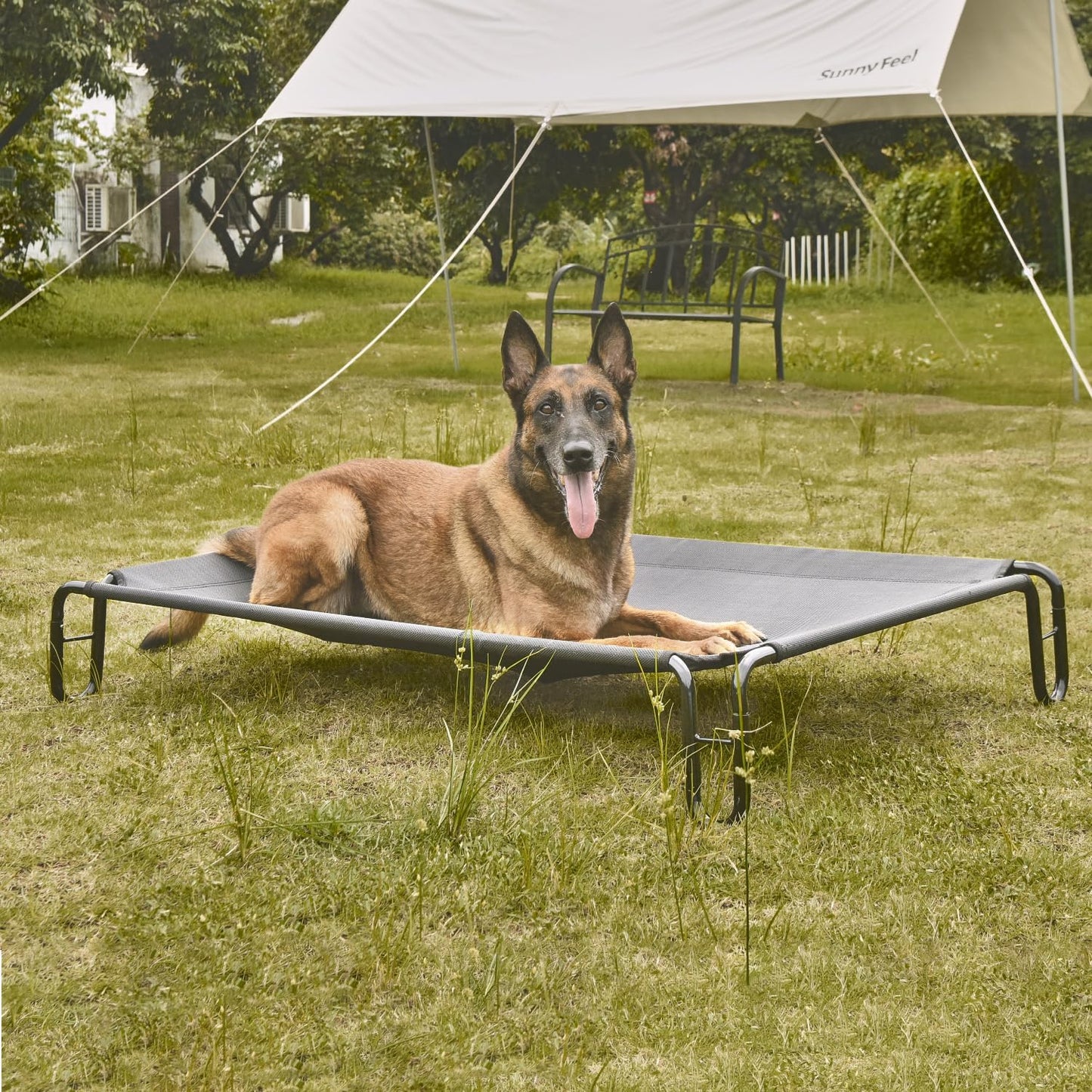 Elevated Outdoor Dog Bed - Raised Dog Bed for Large Dogs, Waterproof Dog Cot Bed Easy to Assemble, Cooling Elevated Dog Bed with Breathable Teslin Mesh, Durable, Non Slip, Up to 65 lbs,Grey