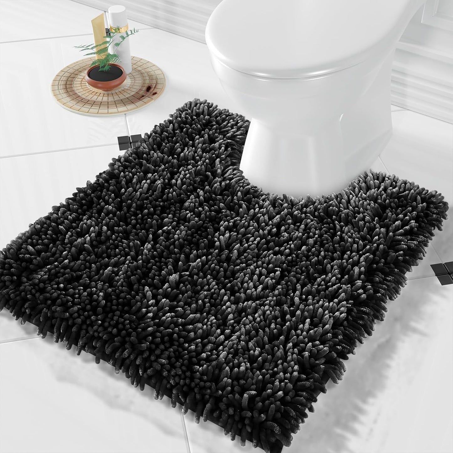 Bath Mats for Bathroom 36 x 24, Soft Shaggy Large Size Water Absorbent Bath Rug, Non-Slip, Machine Washable Quick Dry Shower Rug, Microfiber Thick Mat for Bathroom Floor/Tub, Black