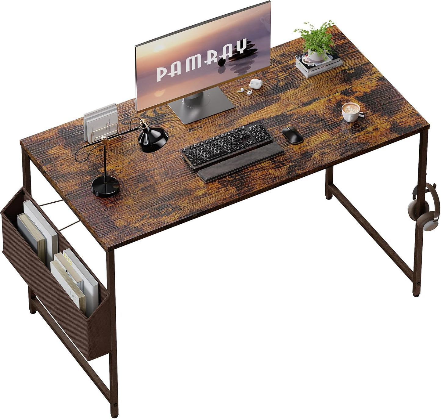 47 Inch Computer Desk for Small Spaces with Storage Bag, Home Office Work Desk with Headphone Hook, Small Office Desk Study Writing Table