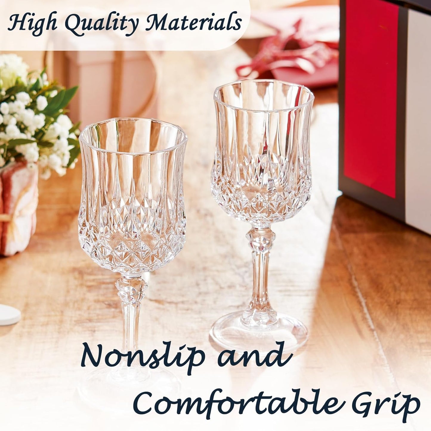 Transparent Plastic Wine Glasses,Transparent Plastic Goblets for Parties,Transparent Drinking Glasses for Wedding Reception, Grand Event Party Supplies (24, transparent)