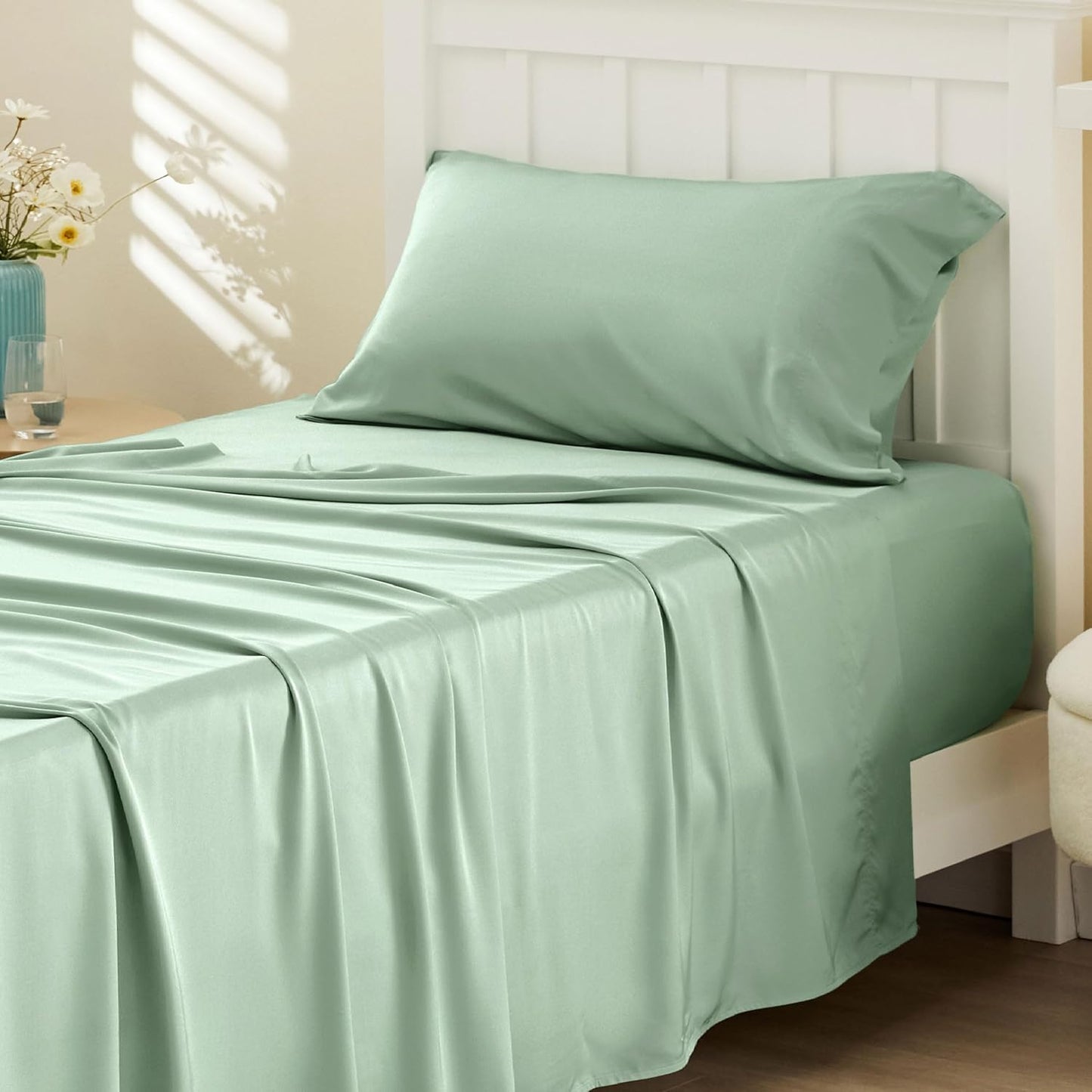 Queen Sheet Set, Cooling Sheets for Queen Size Bed Set, Rayon Derived from Bamboo, Breathable & Soft Deep Pocket Up to 16 Inches, Hotel Luxury Silky Bedding, Bedsheet & Pillowcases, Dark Grey