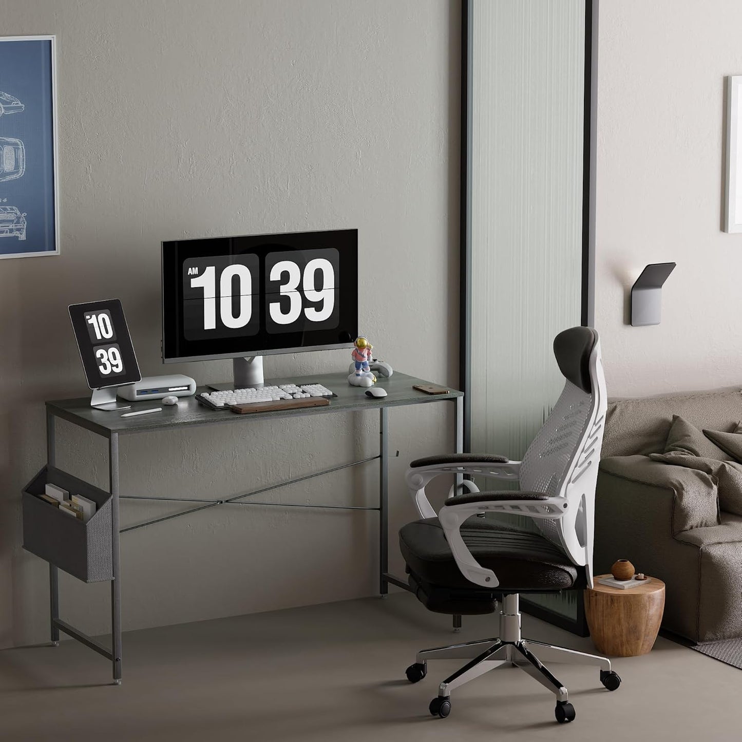 47 Inch Computer Desk for Small Spaces with Storage Bag, Home Office Work Desk with Headphone Hook, Small Office Desk Study Writing Table