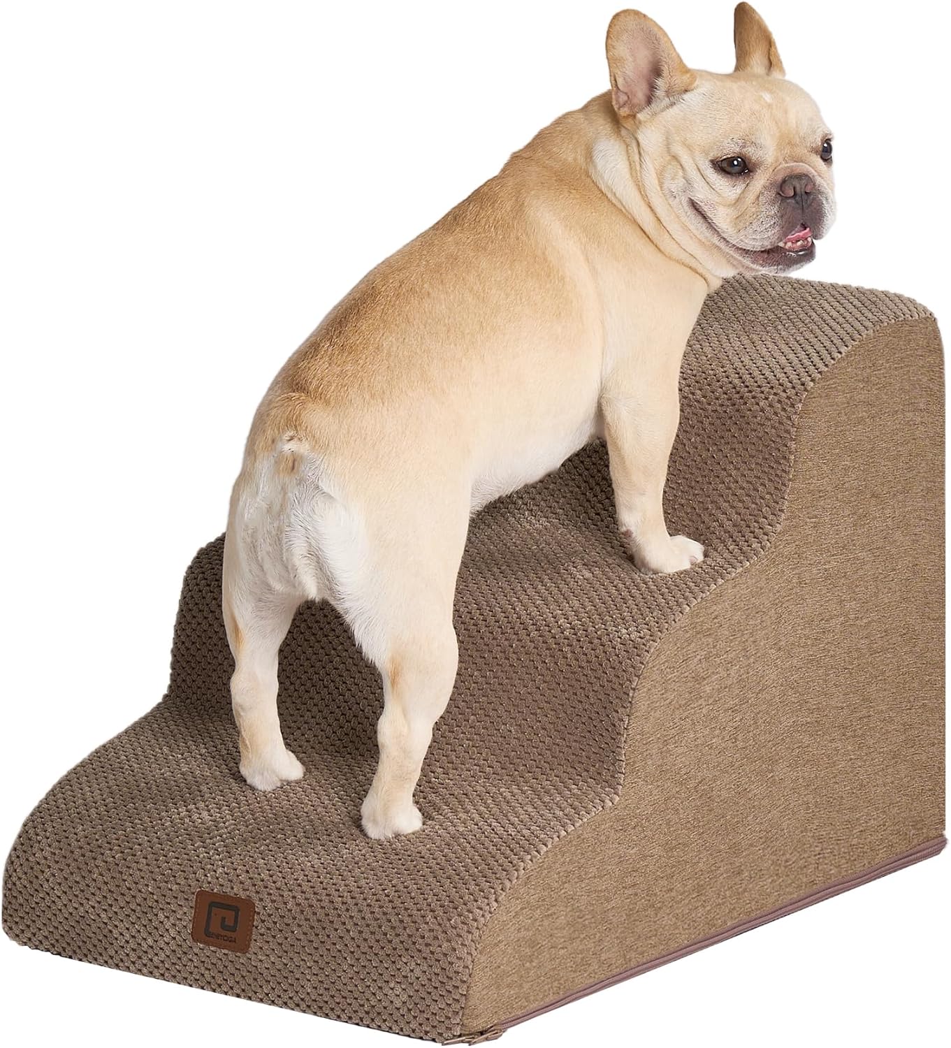 Curved Dog Stairs Ramp for Small Dogs 15.7" H, 3-Step Dog Steps for Couch Sofa and Chair, Pet Stairs for Cats, Non-Slip Balanced Pet Steps Indoor, Grey