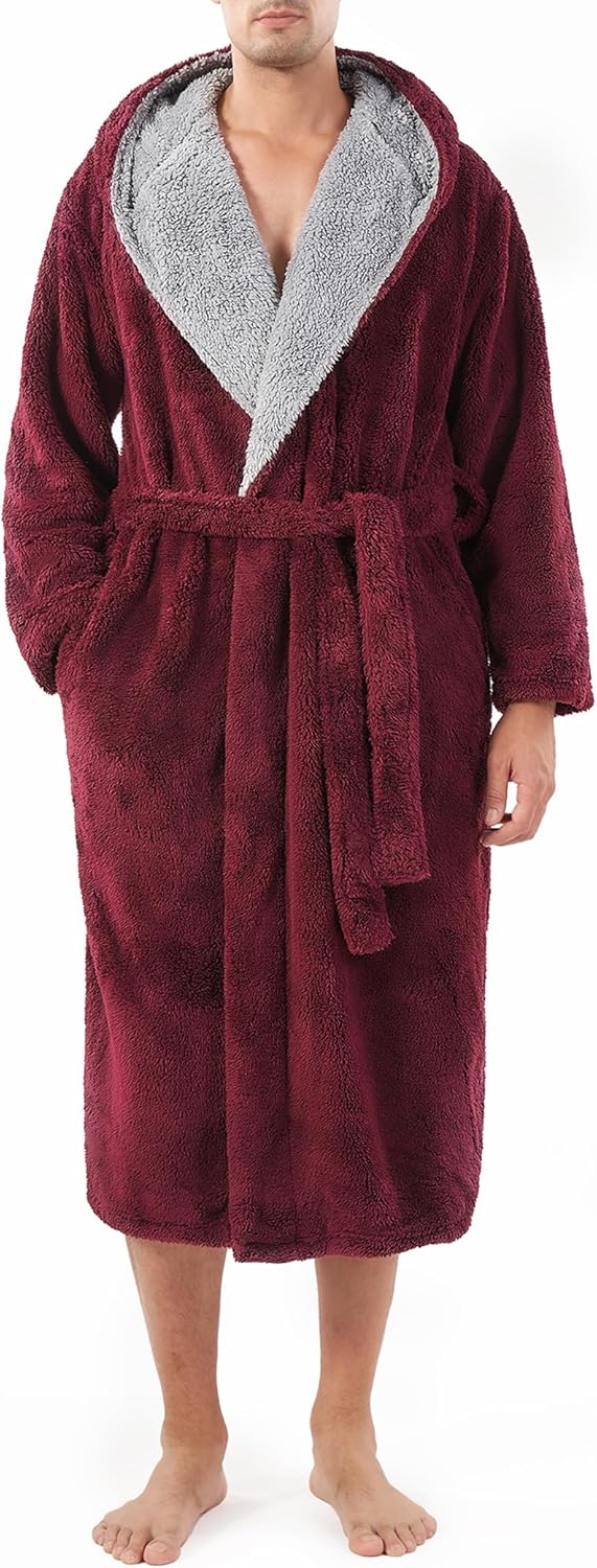 Men's Soft Fleece Plush Robe Full Length Long Bathrobe
