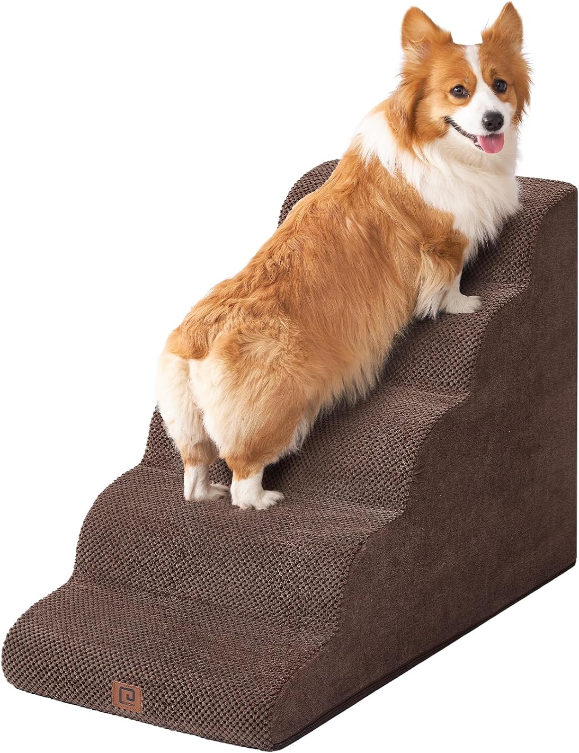 Curved Dog Stairs Ramp for Small Dogs 15.7" H, 3-Step Dog Steps for Couch Sofa and Chair, Pet Stairs for Cats, Non-Slip Balanced Pet Steps Indoor, Grey