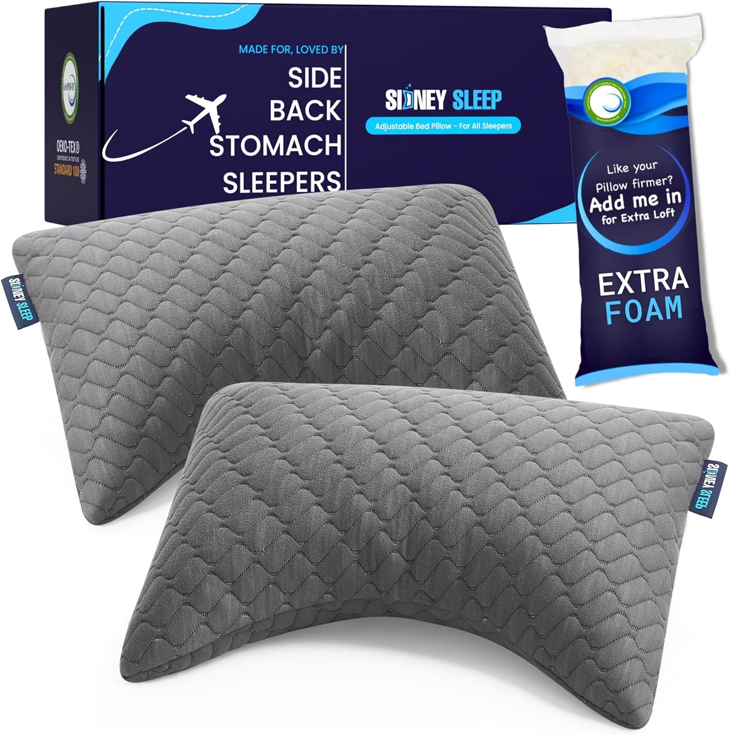 Pillow for Side and Back Sleepers - Comfort for Neck and Shoulder Pain - Adjustable and Customizable Shredded Memory Foam Filling - Queen Size - Additional Foam Fill Included (White)