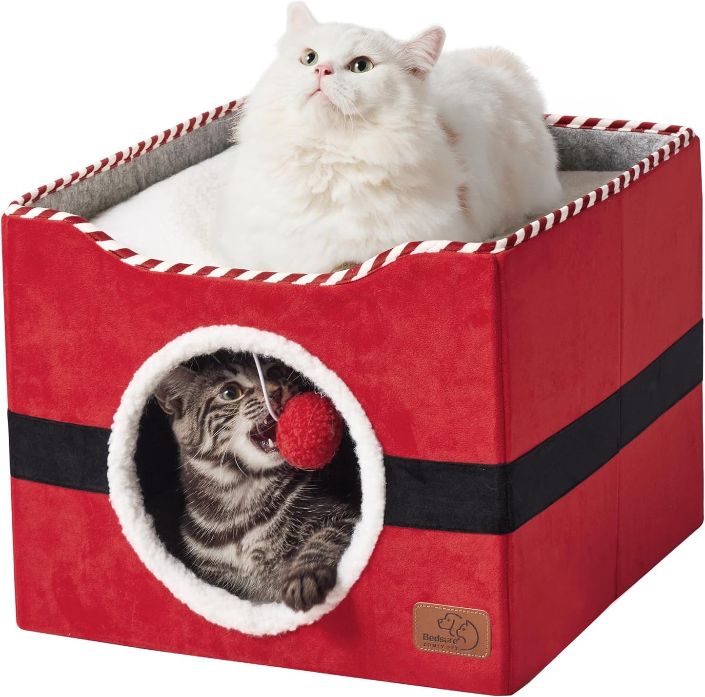 2-Level Cat House for Indoor Cats - Small Cat Towers with Scratch Pad and Hideaway Condo, Cat Cave Bed Furniture for Multi Pets and Large Cats, 18x14x23 inches, Grey