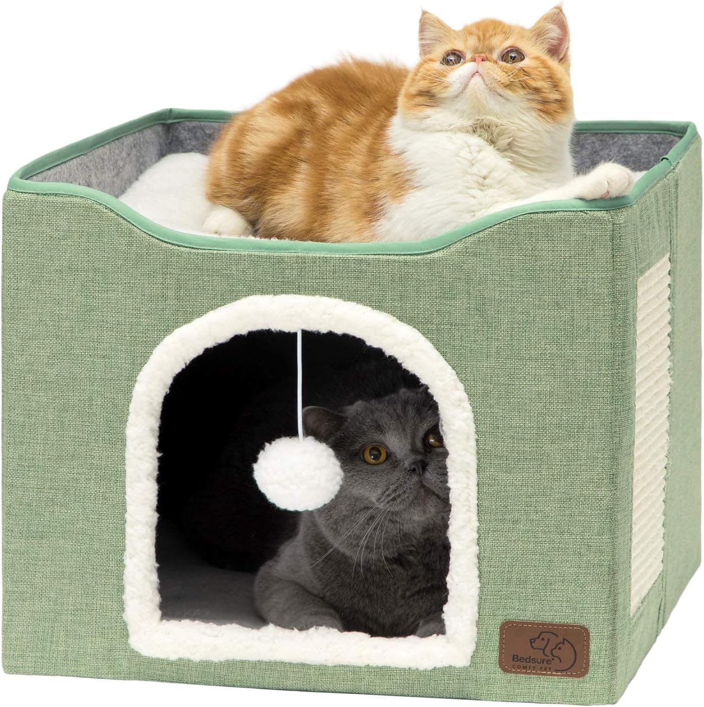 2-Level Cat House for Indoor Cats - Small Cat Towers with Scratch Pad and Hideaway Condo, Cat Cave Bed Furniture for Multi Pets and Large Cats, 18x14x23 inches, Grey