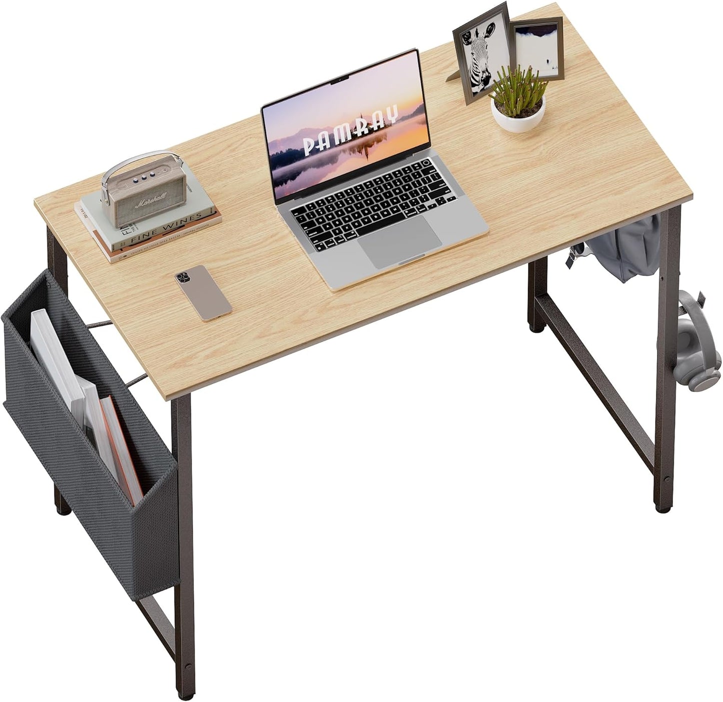 47 Inch Computer Desk for Small Spaces with Storage Bag, Home Office Work Desk with Headphone Hook, Small Office Desk Study Writing Table