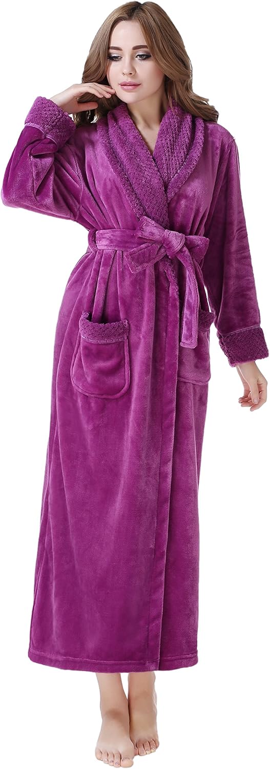 Women's Plush Soft Warm Fleece Bathrobe Robe