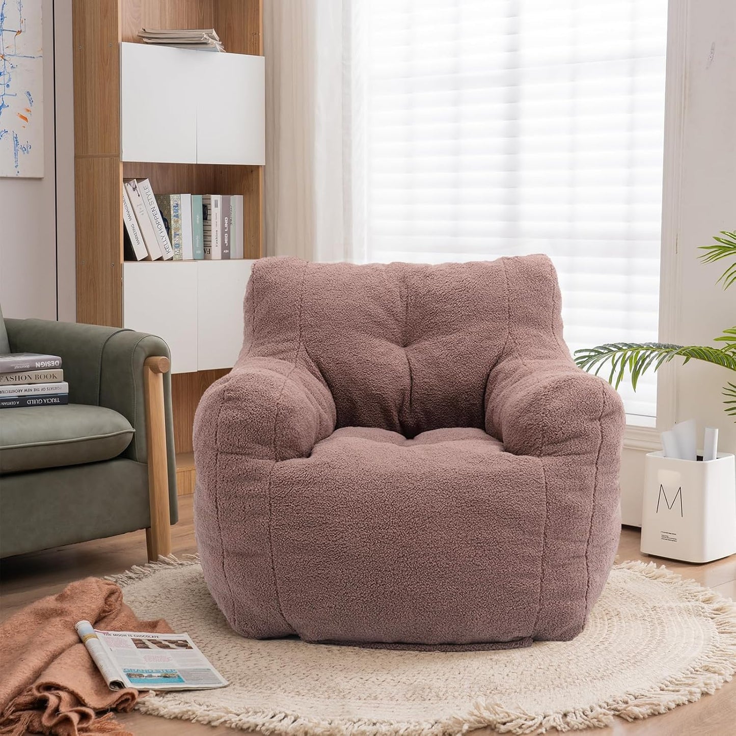 Bean Bag Chairs, Tufted Soft Stuffed Bean Bag Chair with Filler, Fluffy Lazy Sofa, Imperial Lounger Giant Bean Bag Chair for Bedroom, Living Room, Dark Black