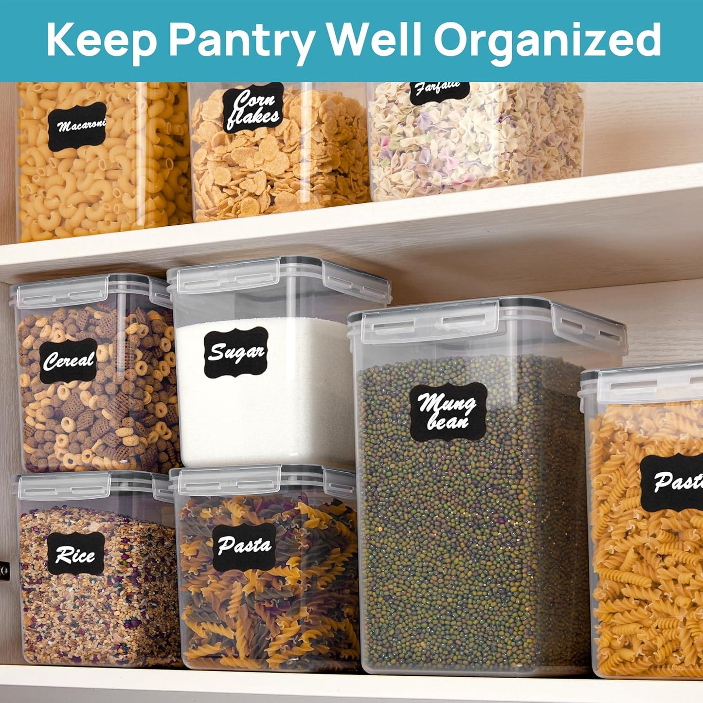 10 PCS Flour and Sugar Storage Container, Large Airtight Food Canisters with Lids for Kitchen, Pantry Organization, BPA Free, Black