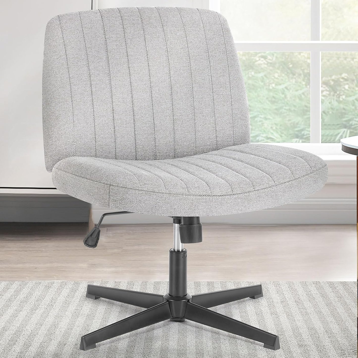Criss Cross Chair Legged, Armless Office Desk Chair No Wheels, Swivel Vanity Chair, Height Adjustable Wide Seat Computer Task Chair, Fabric Vanity Modern Home Chair Blue