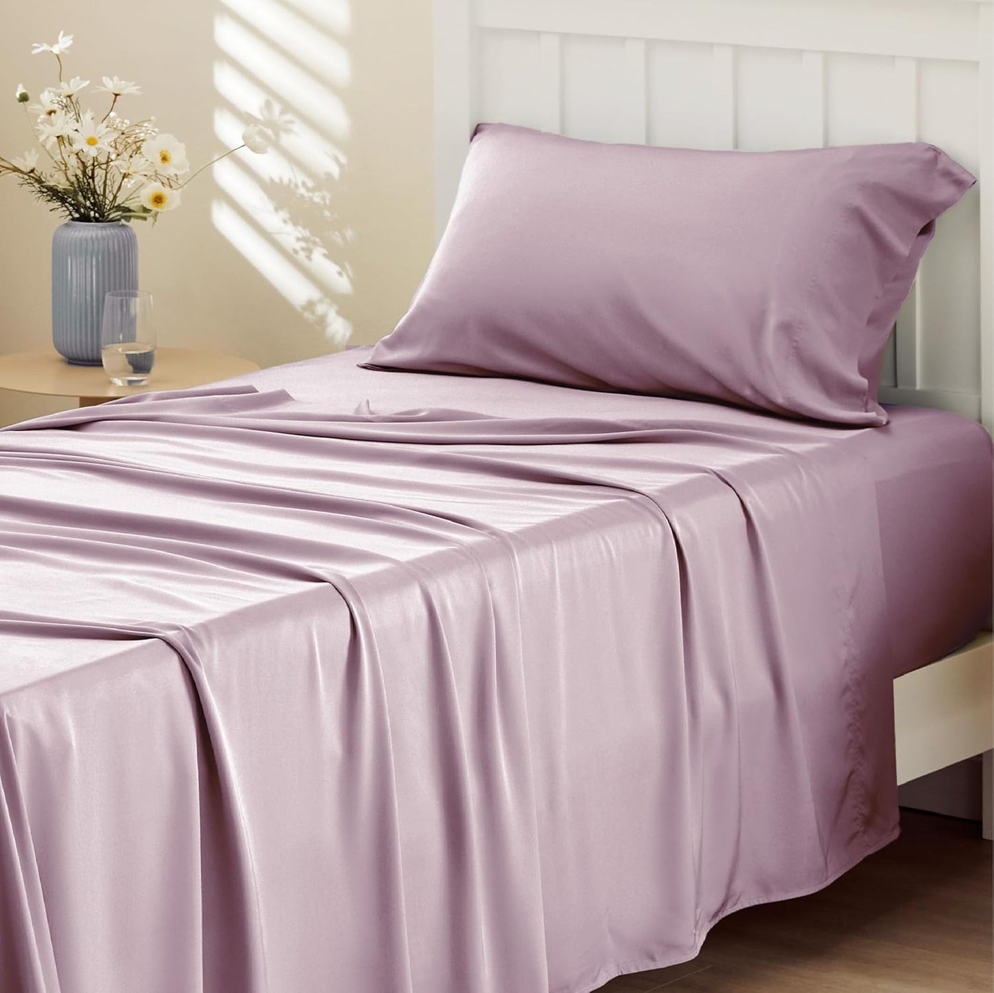 Queen Sheet Set, Cooling Sheets for Queen Size Bed Set, Rayon Derived from Bamboo, Breathable & Soft Deep Pocket Up to 16 Inches, Hotel Luxury Silky Bedding, Bedsheet & Pillowcases, Dark Grey