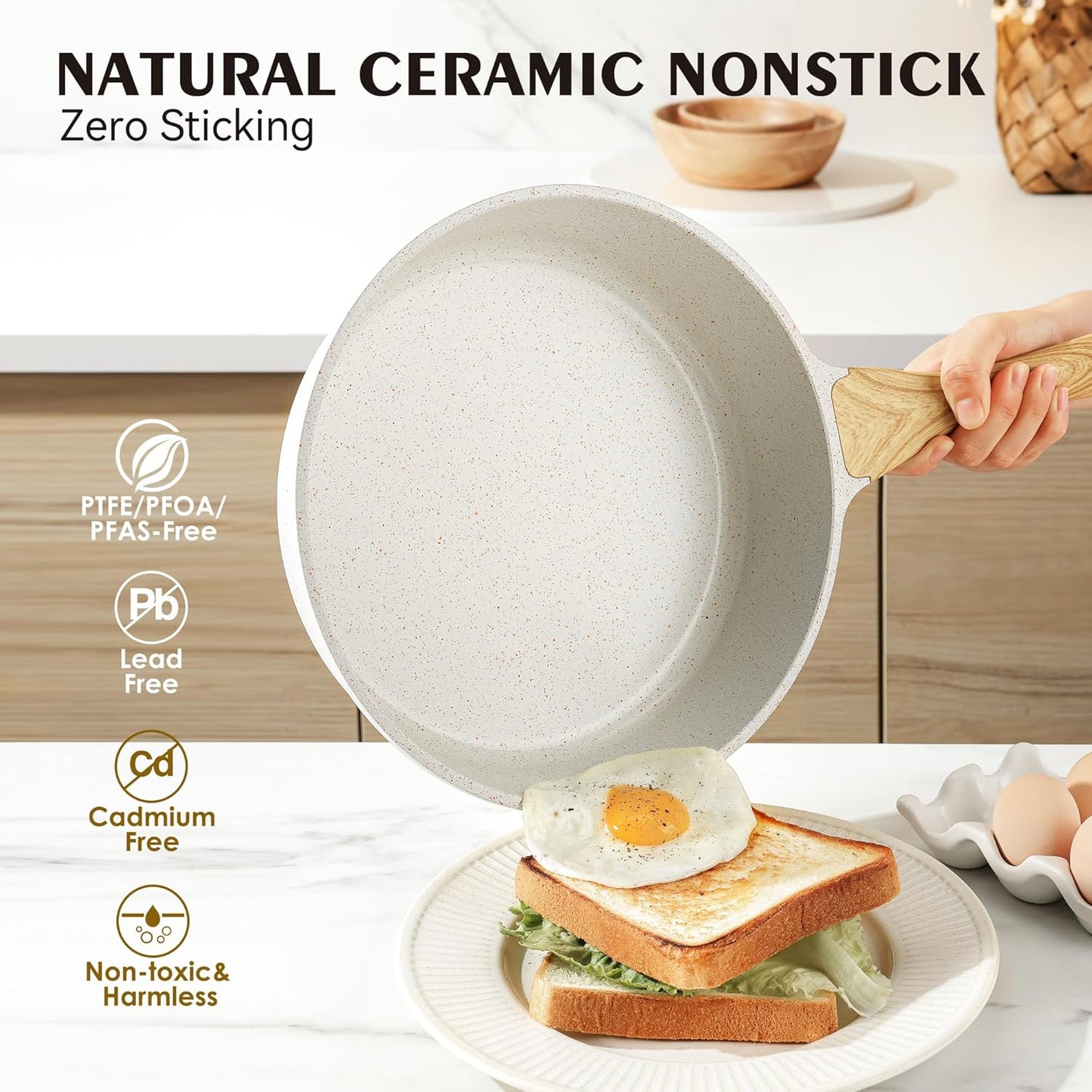 Nonstick Ceramic Cookware Set 13-Piece, Healthy Pots and Pans Set, Non-toxic Kitchen Cooking Set with Stay-Cool Handles, Silicone Tools and Pot Protectors, PFAS and PFOA Free