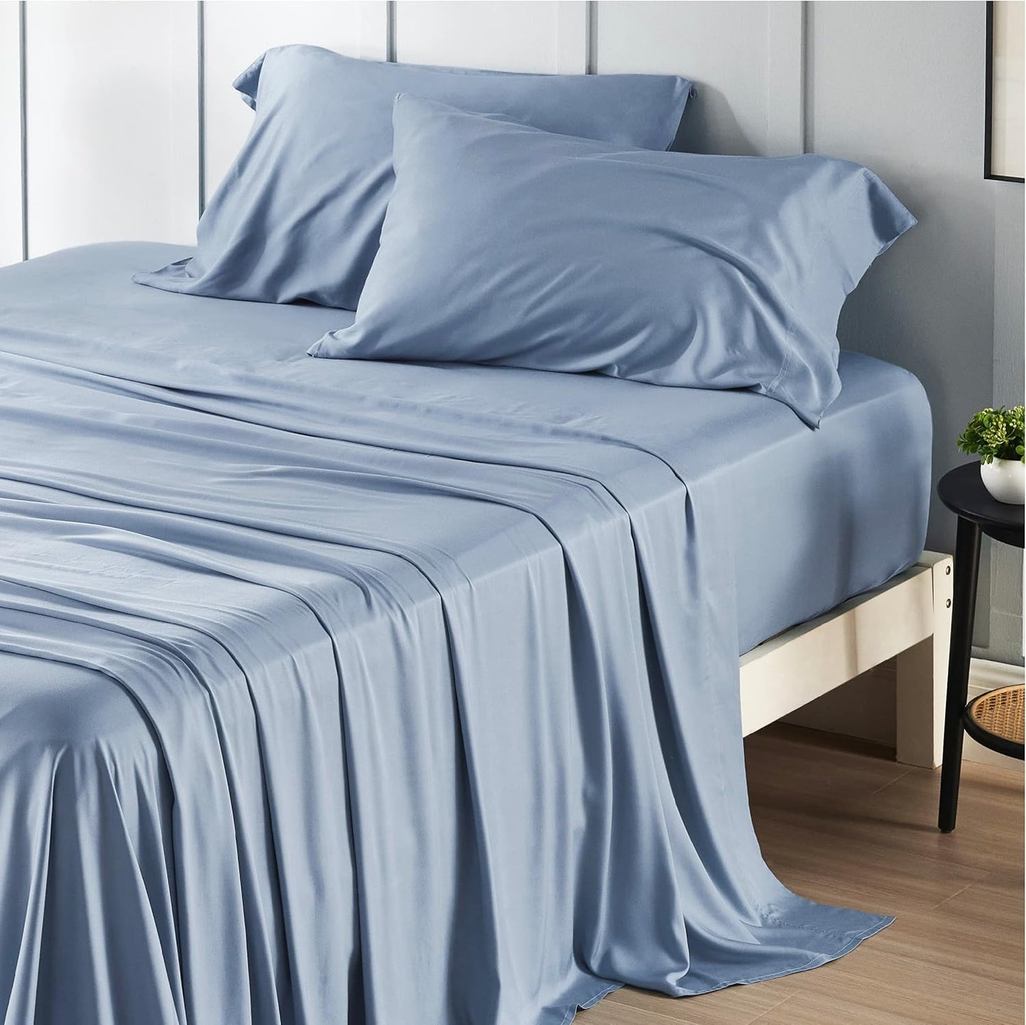 Queen Sheet Set, Cooling Sheets for Queen Size Bed Set, Rayon Derived from Bamboo, Breathable & Soft Deep Pocket Up to 16 Inches, Hotel Luxury Silky Bedding, Bedsheet & Pillowcases, Dark Grey