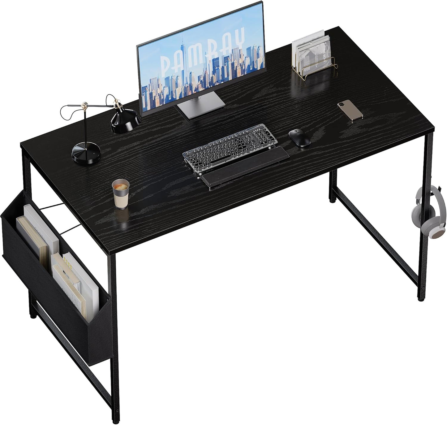 47 Inch Computer Desk for Small Spaces with Storage Bag, Home Office Work Desk with Headphone Hook, Small Office Desk Study Writing Table
