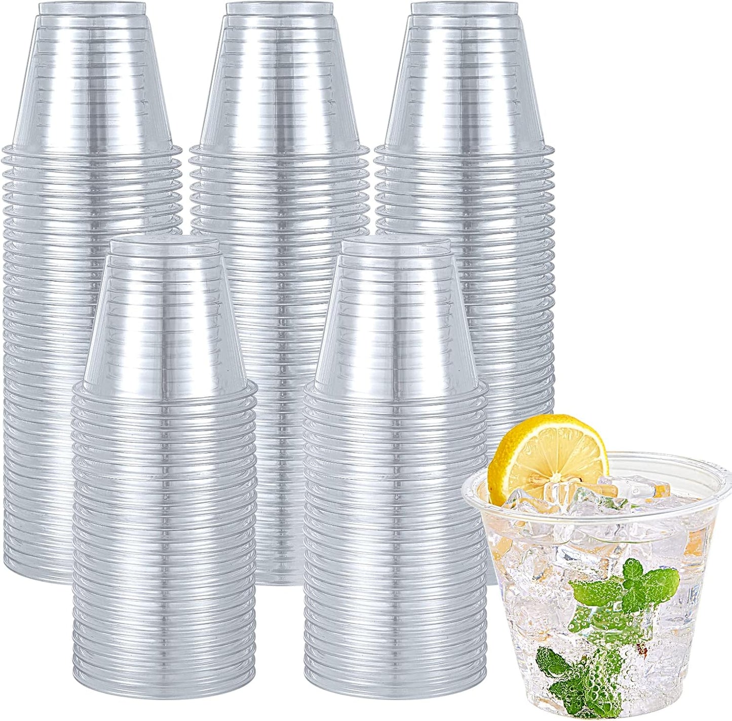 600 Pack 9 oz Clear Plastic Cups, Disposable Reusable Tumblers Crystal Clear PET Cups for Wedding, Thanksgiving, Halloween, Christmas Party
