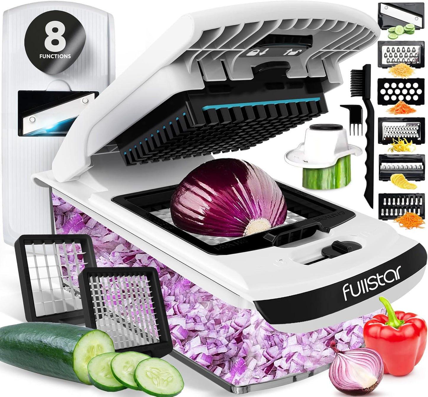 Vegetable Chopper - Food Chopper - Onion Chopper - Vegetable Slicer & Spiralizer - Veggie Chopper with Container - Kitchen Gadgets - Home Essentials - Kitchen Accessories (9 in 1, White)