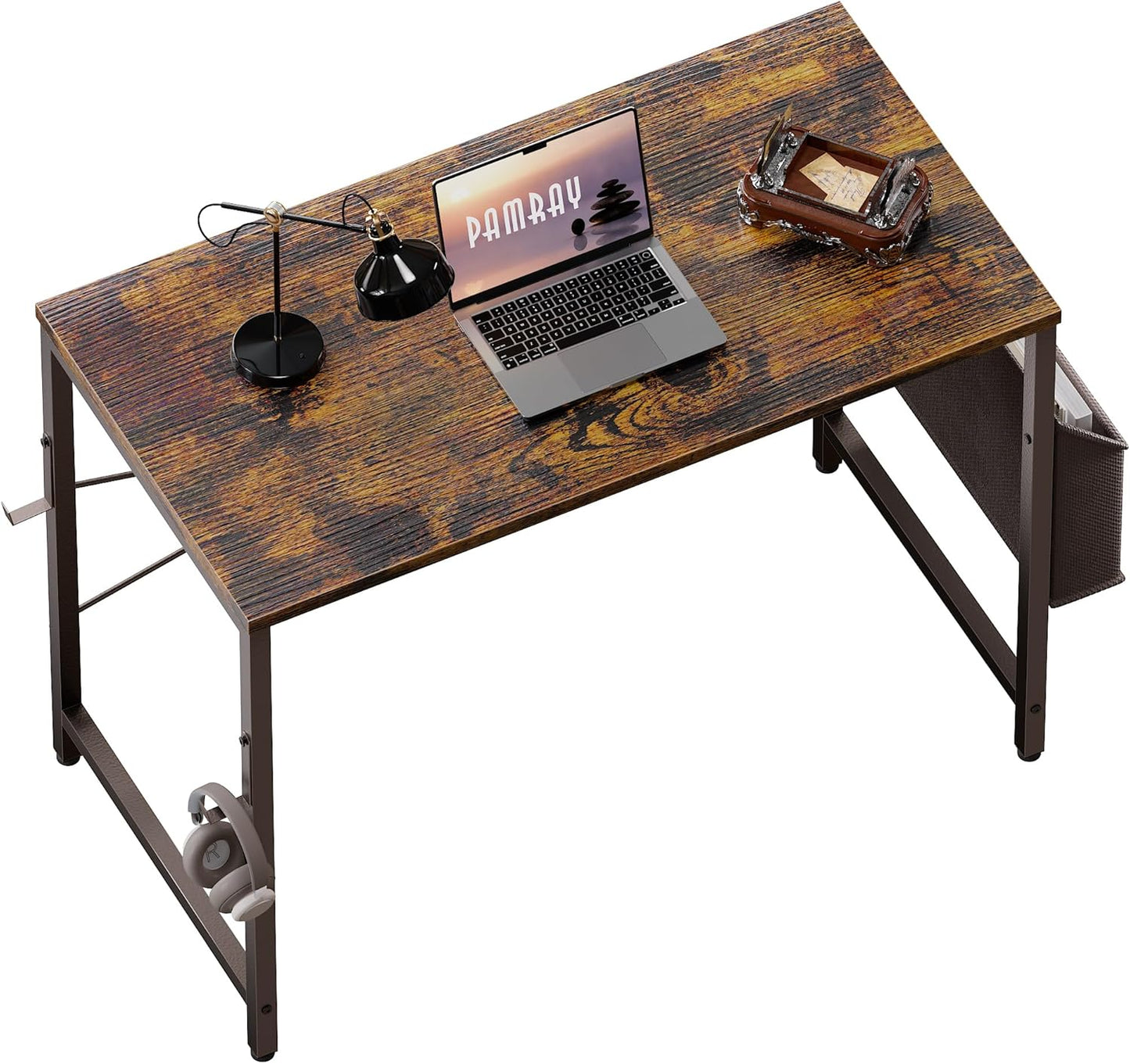 47 Inch Computer Desk for Small Spaces with Storage Bag, Home Office Work Desk with Headphone Hook, Small Office Desk Study Writing Table
