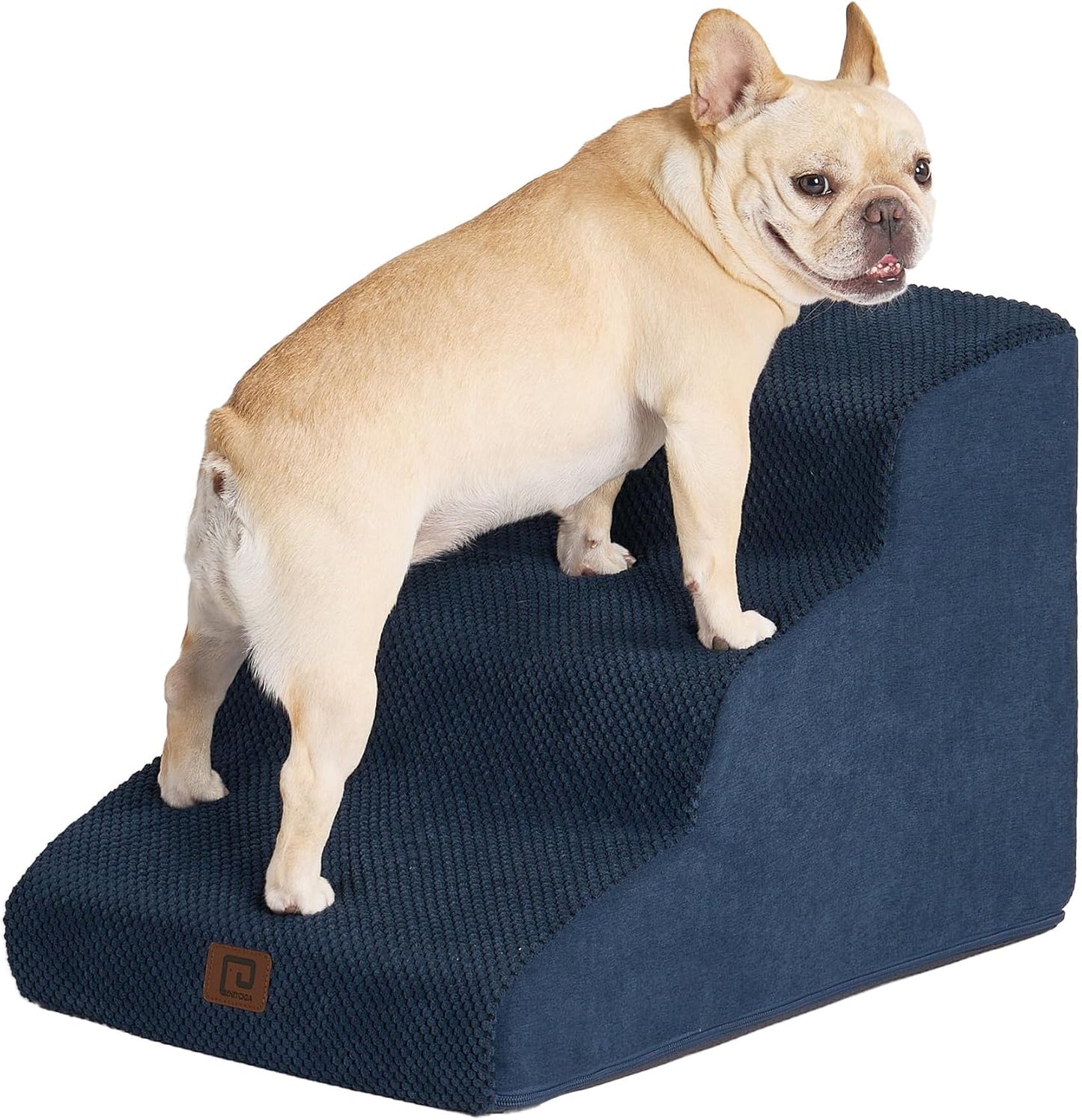 Curved Dog Stairs Ramp for Small Dogs 15.7" H, 3-Step Dog Steps for Couch Sofa and Chair, Pet Stairs for Cats, Non-Slip Balanced Pet Steps Indoor, Grey