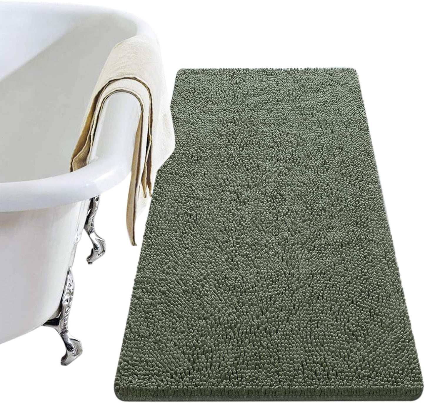 Luxury Bathroom Rug Shaggy Bath Mat 24 x 60 Inch, Washable Non Slip Bath Rugs for Bathroom Shower, Soft Plush Chenille Absorbent Carpets Mats, Black