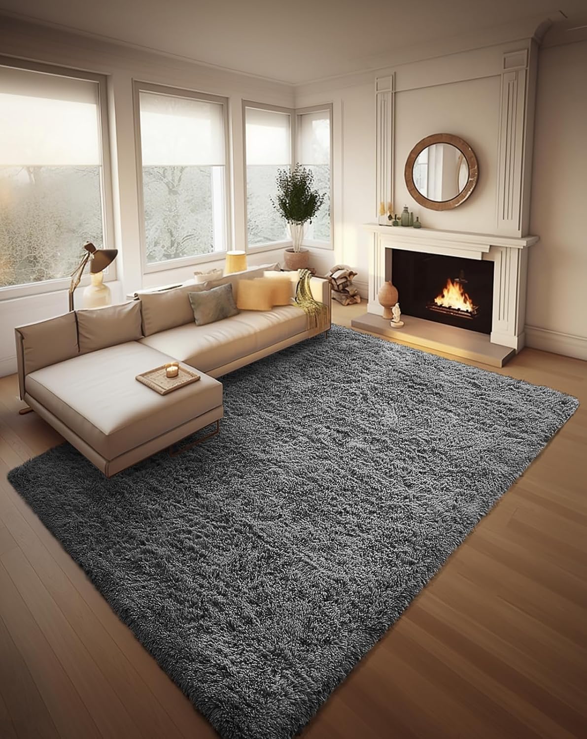 Rugs for Living Room Grey, Fluffy Shag Large Fuzzy Plush Soft Area Rug, 5x8 Gray Shaggy Carpets for Bedroom, Kids Boys Girls Dorm Nursery Home Decor Aesthetic