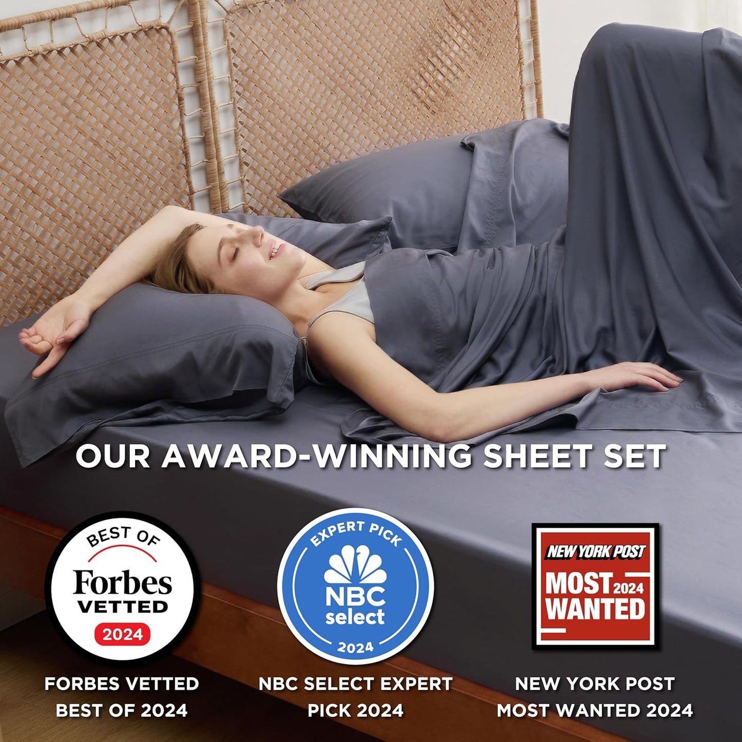 Queen Sheet Set, Cooling Sheets for Queen Size Bed Set, Rayon Derived from Bamboo, Breathable & Soft Deep Pocket Up to 16 Inches, Hotel Luxury Silky Bedding, Bedsheet & Pillowcases, Dark Grey