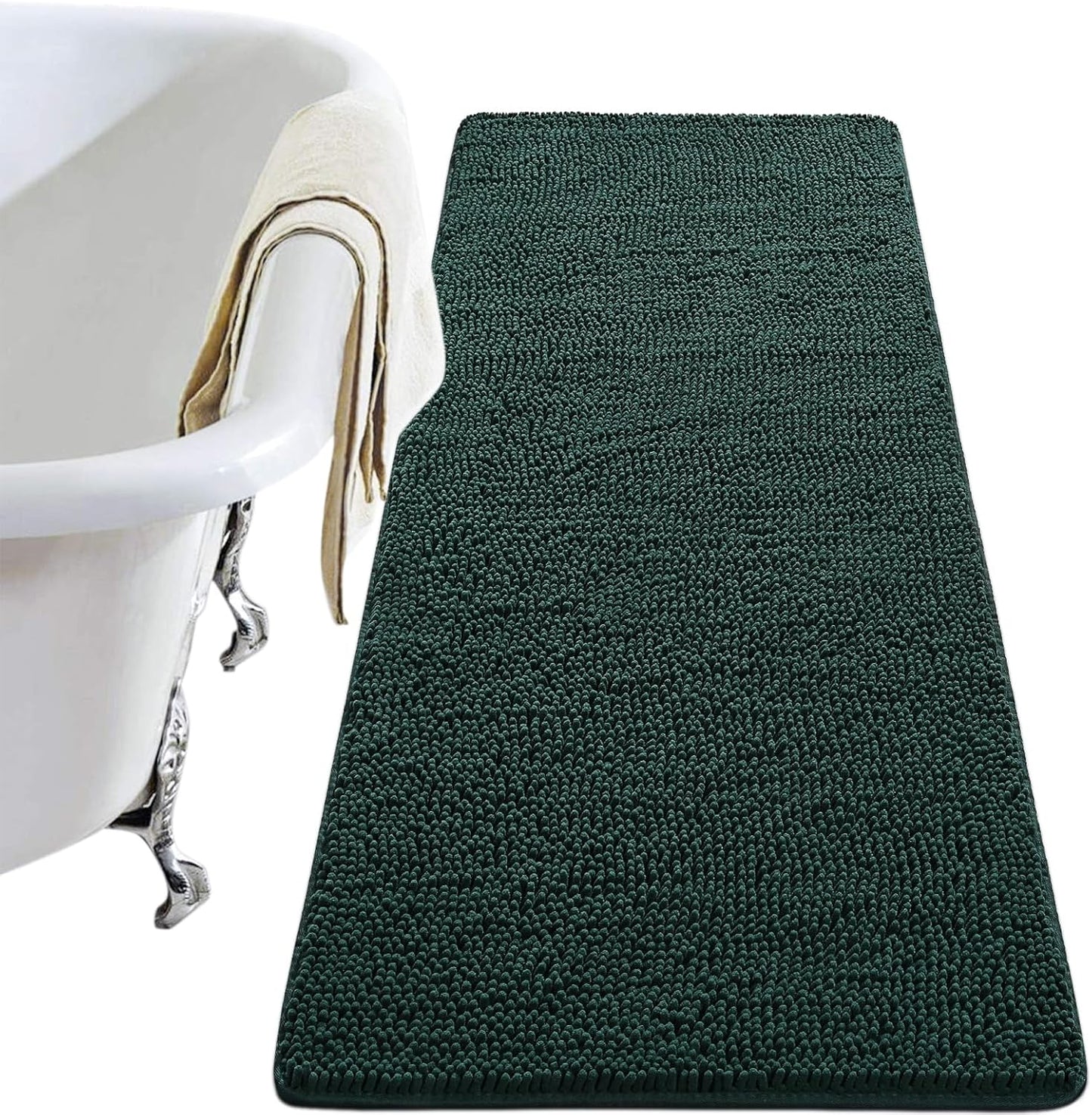 Luxury Bathroom Rug Shaggy Bath Mat 24 x 60 Inch, Washable Non Slip Bath Rugs for Bathroom Shower, Soft Plush Chenille Absorbent Carpets Mats, Black