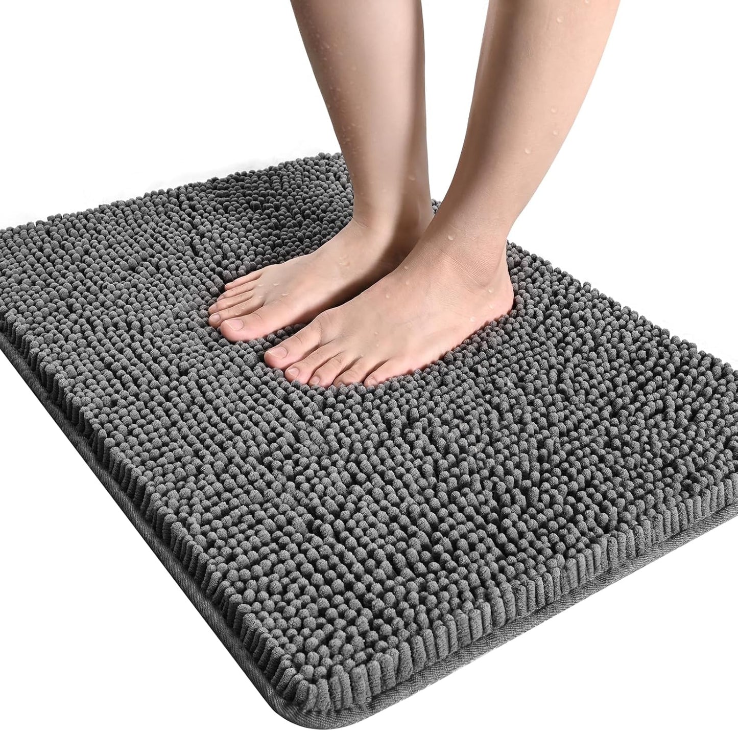 Luxury Bathroom Rug Shaggy Bath Mat 24 x 60 Inch, Washable Non Slip Bath Rugs for Bathroom Shower, Soft Plush Chenille Absorbent Carpets Mats, Black