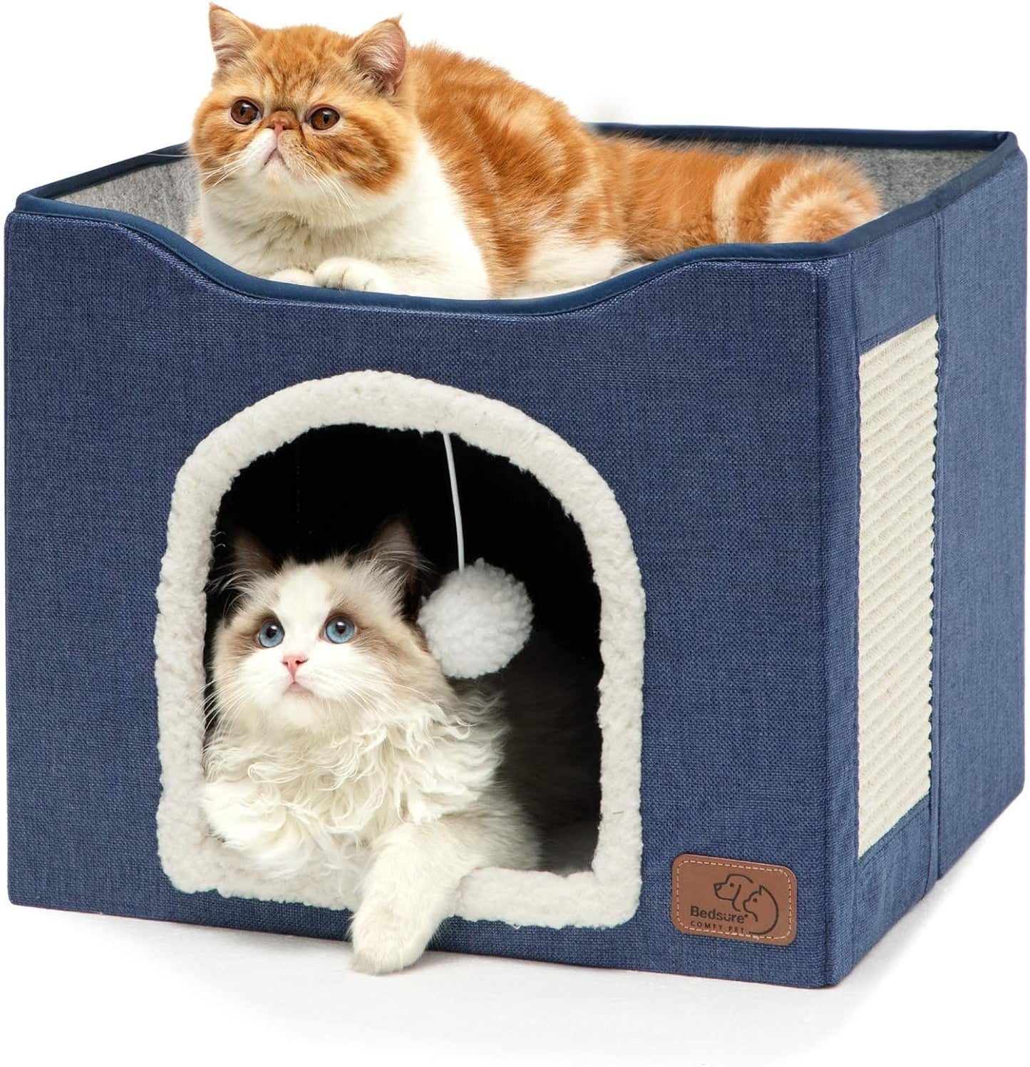 2-Level Cat House for Indoor Cats - Small Cat Towers with Scratch Pad and Hideaway Condo, Cat Cave Bed Furniture for Multi Pets and Large Cats, 18x14x23 inches, Grey